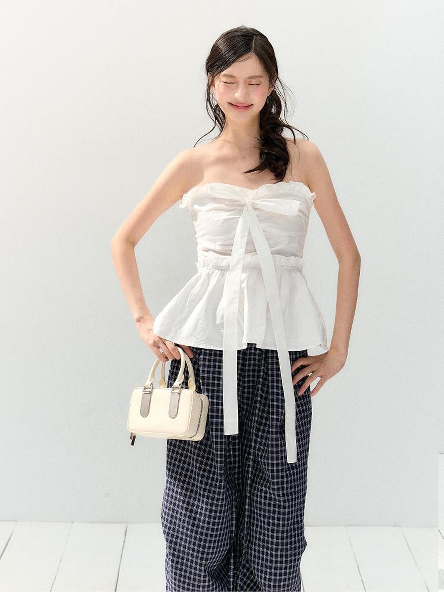 7Shiftin Blue Checked Pocket Relaxed Natural Waist Women&
