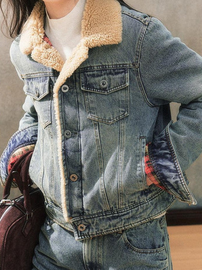 7Shiftin Blue Fleece Lined Zipper Jacket Vintage Women&