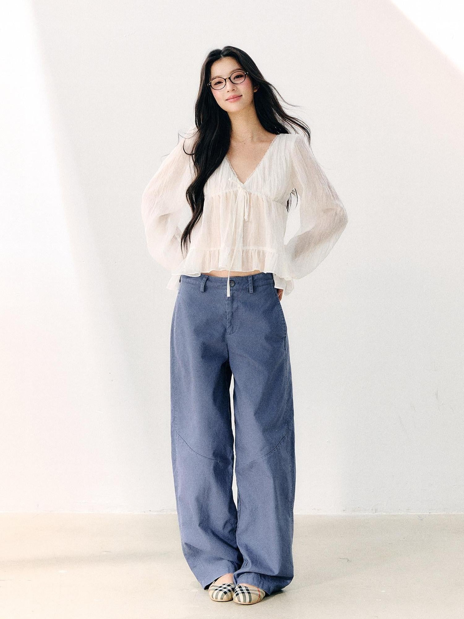 7Shiftin Blue Waterwashed Twill Mid Rise Relaxed Women&