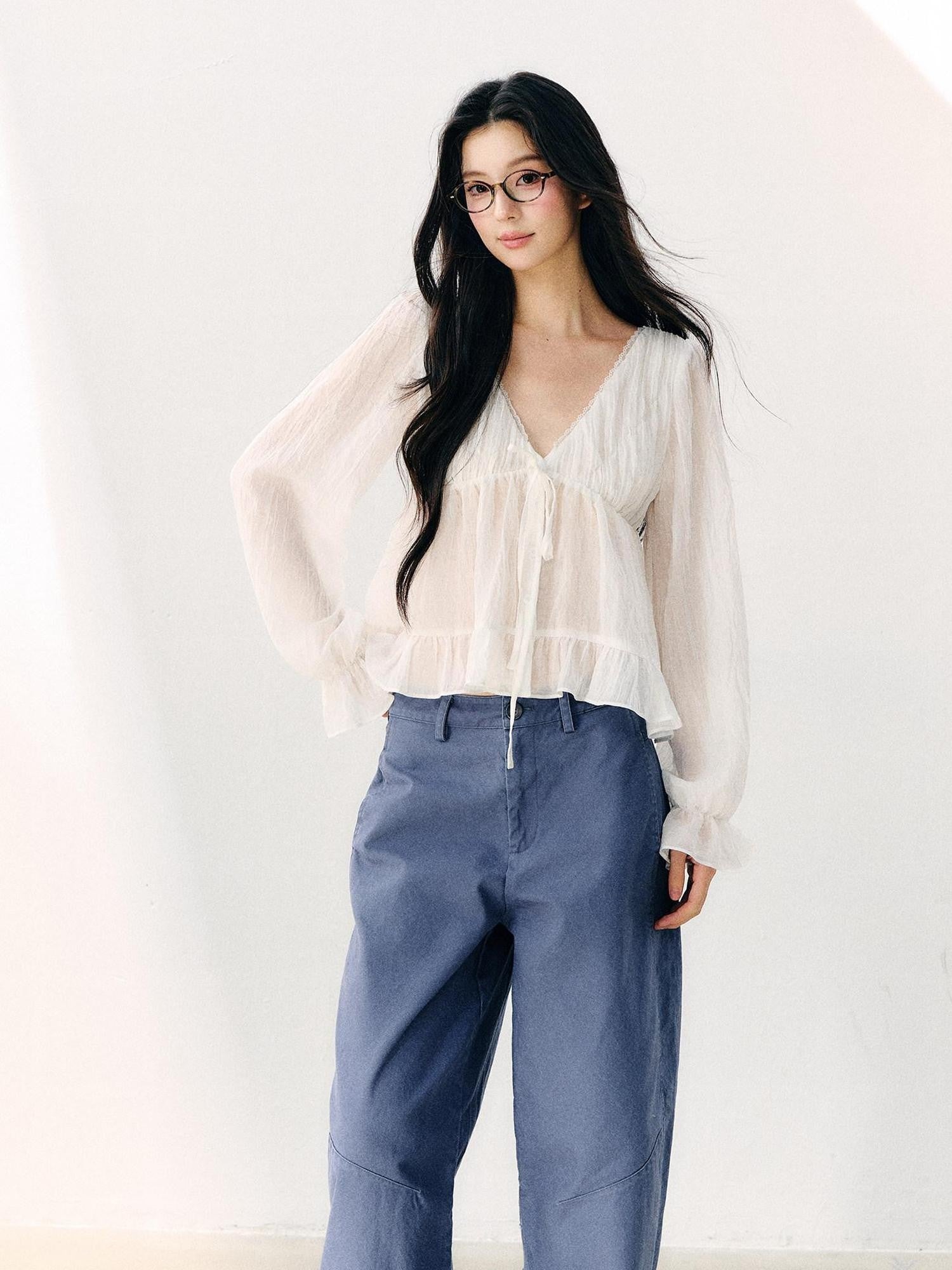 7Shiftin Blue Waterwashed Twill Mid Rise Relaxed Women&