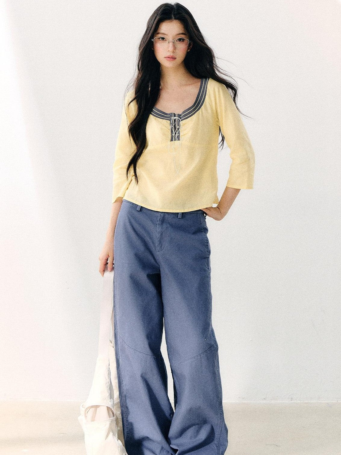 7Shiftin Blue Waterwashed Twill Mid Rise Relaxed Women&