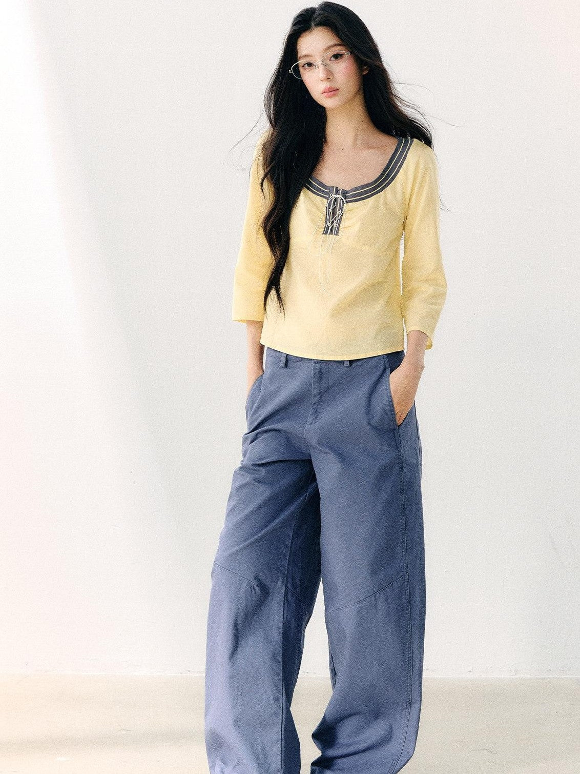 7Shiftin Blue Waterwashed Twill Mid Rise Relaxed Women&