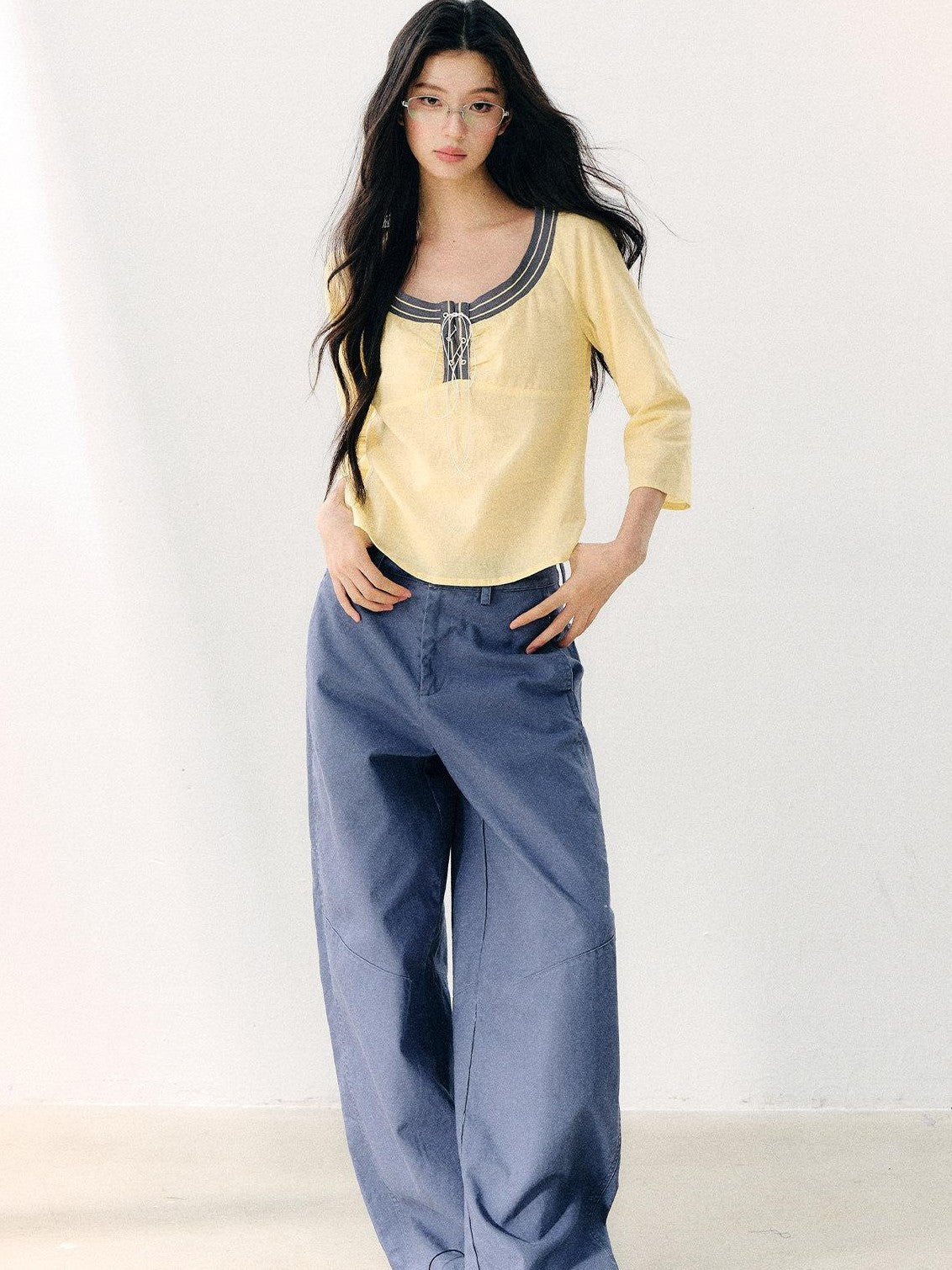 7Shiftin Blue Waterwashed Twill Mid Rise Relaxed Women&