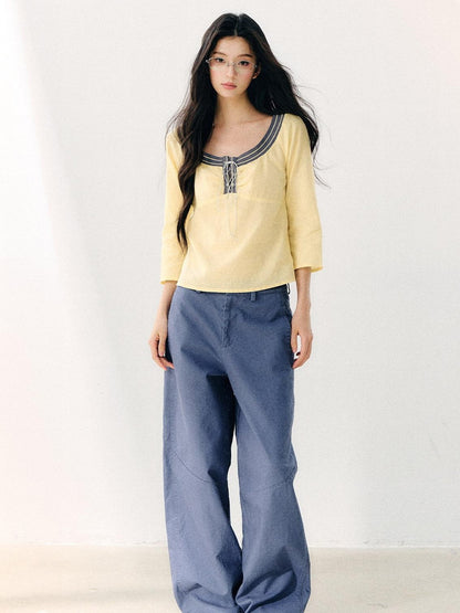 7Shiftin Blue Waterwashed Twill Mid Rise Relaxed Women&