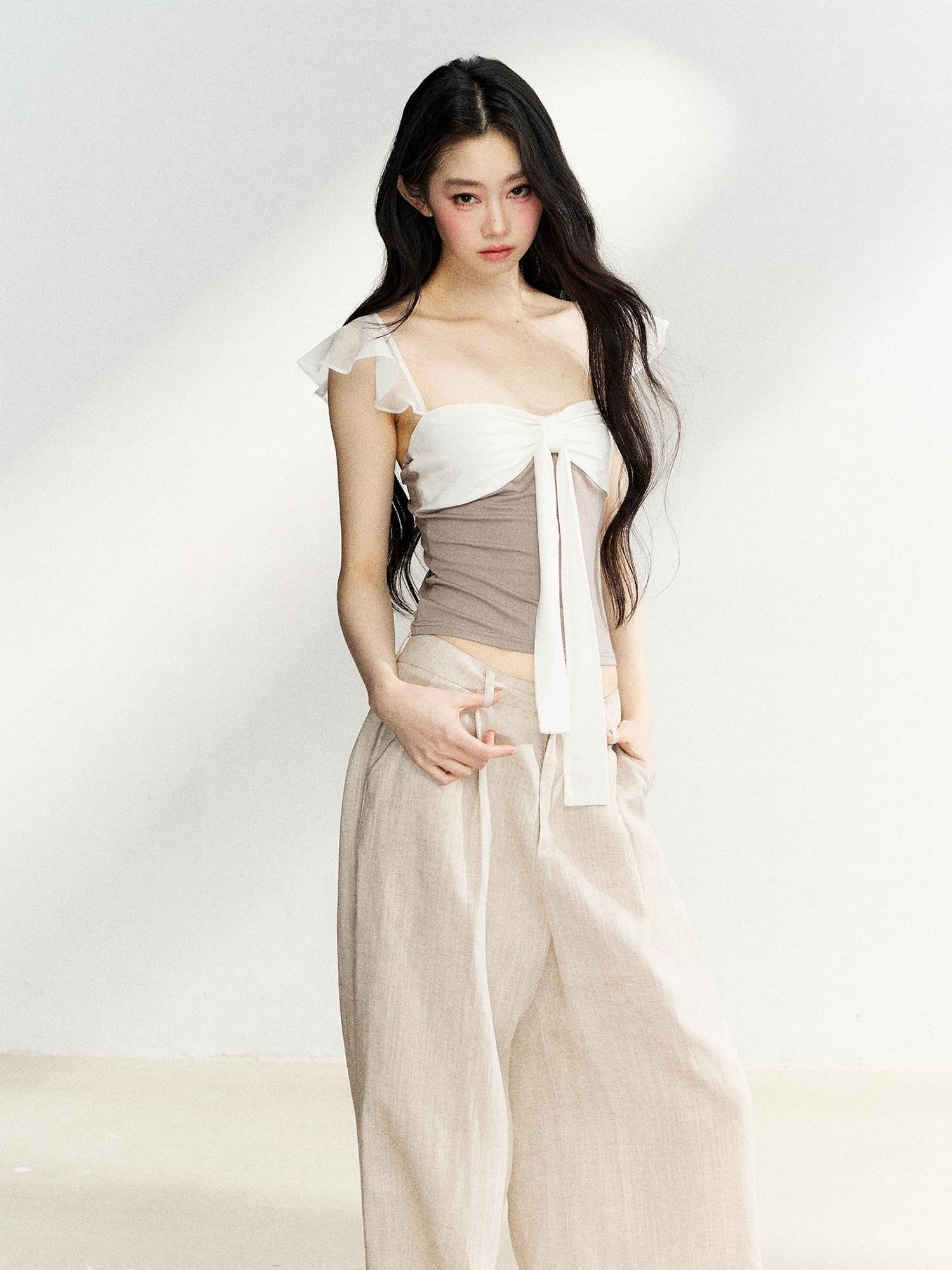 7Shiftin Bow Knit Faux Two Piece Cropped Bardot Women&