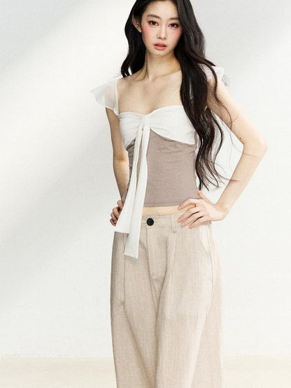 7Shiftin Bow Knit Faux Two Piece Cropped Bardot Women&