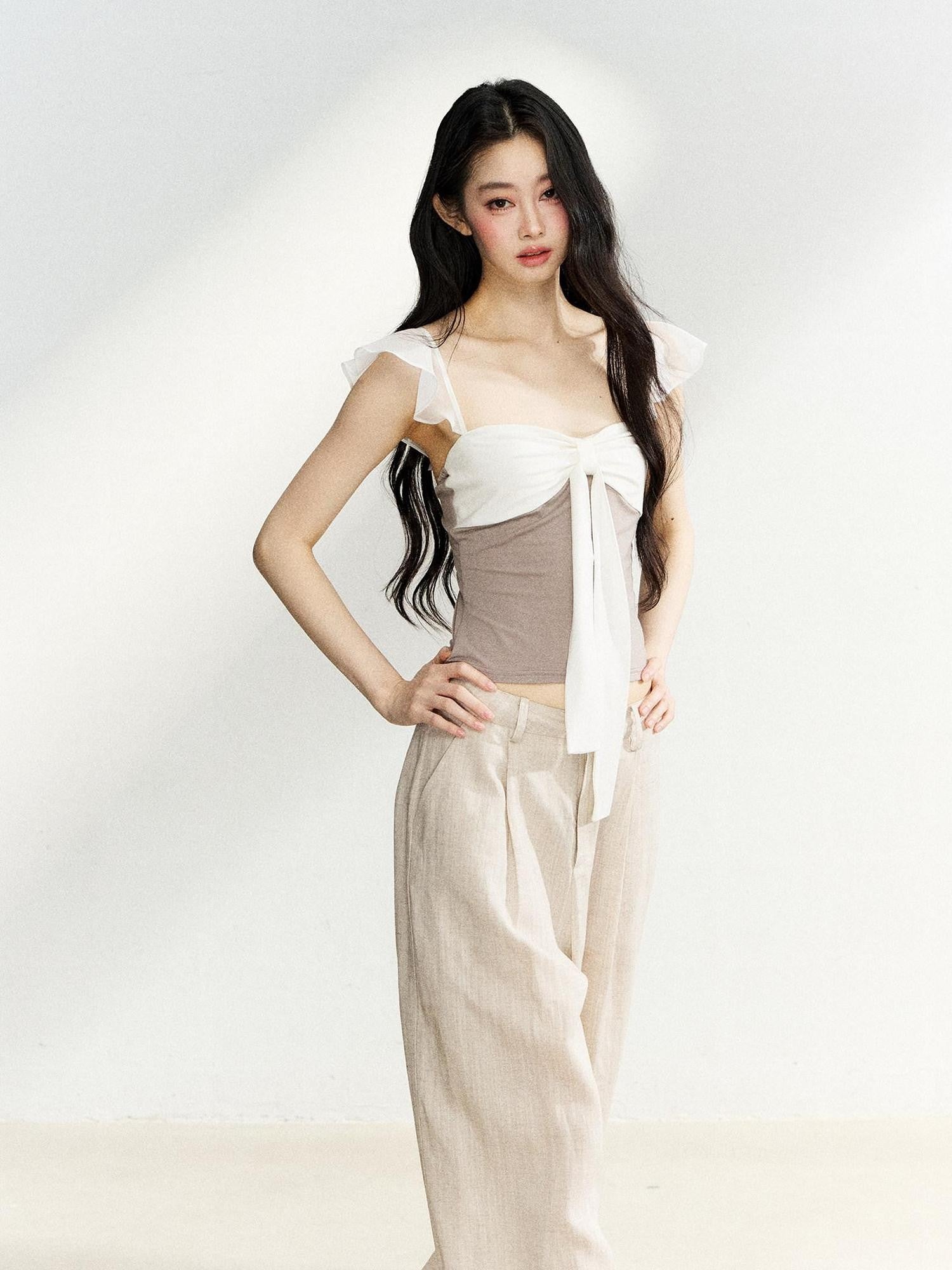 7Shiftin Bow Knit Faux Two Piece Cropped Bardot Women&