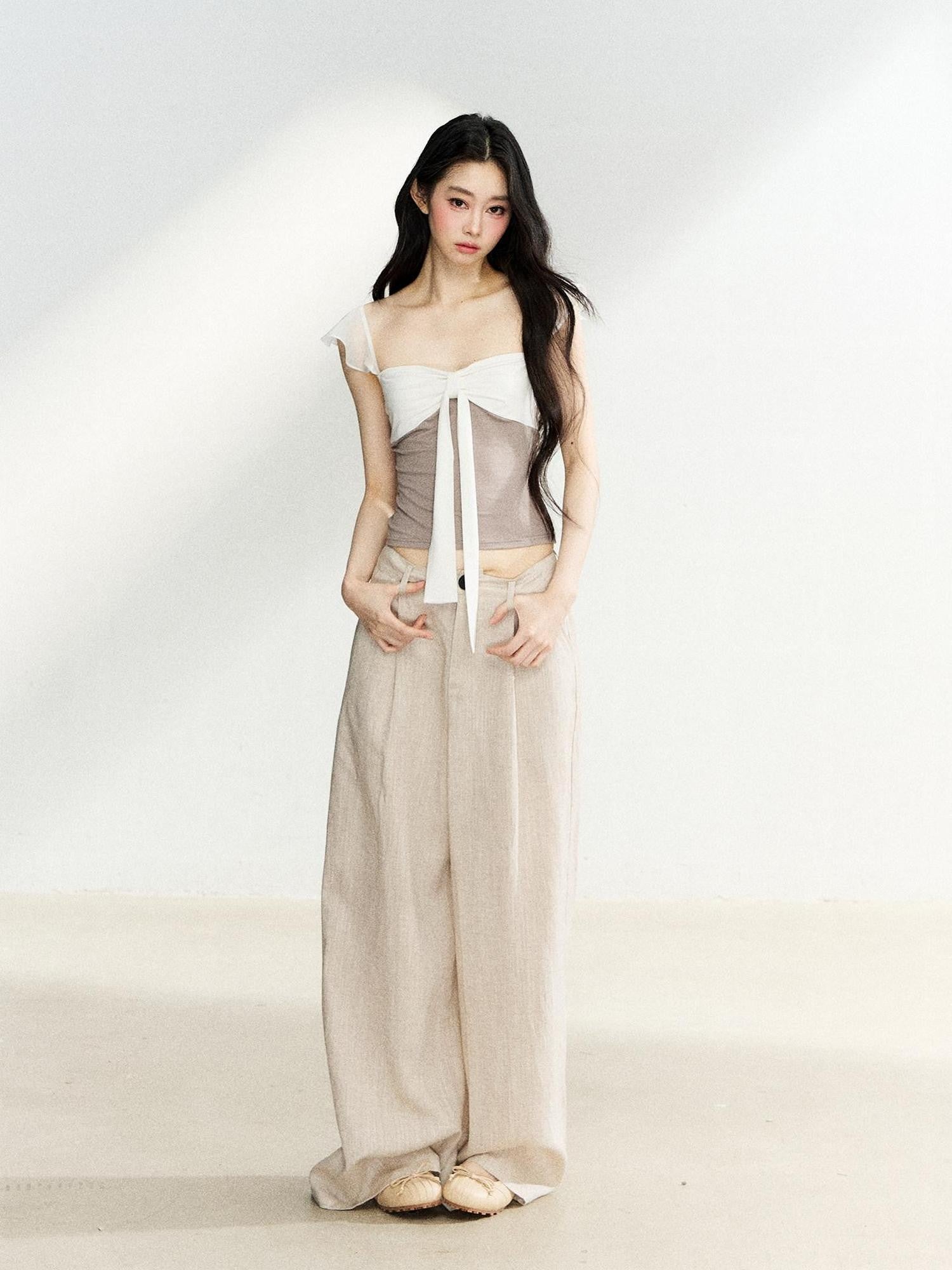 7Shiftin Bow Knit Faux Two Piece Cropped Bardot Women&