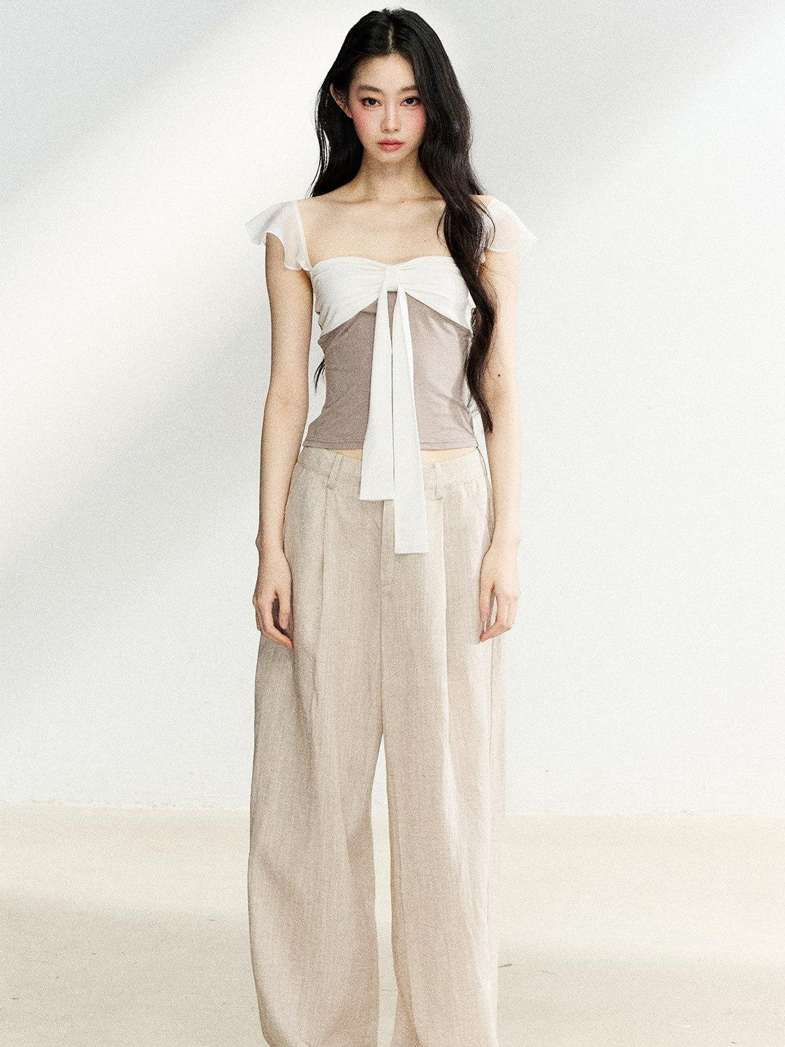 7Shiftin Bow Knit Faux Two Piece Cropped Bardot Women&