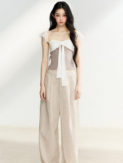 7Shiftin Bow Knit Faux Two Piece Cropped Bardot Women&