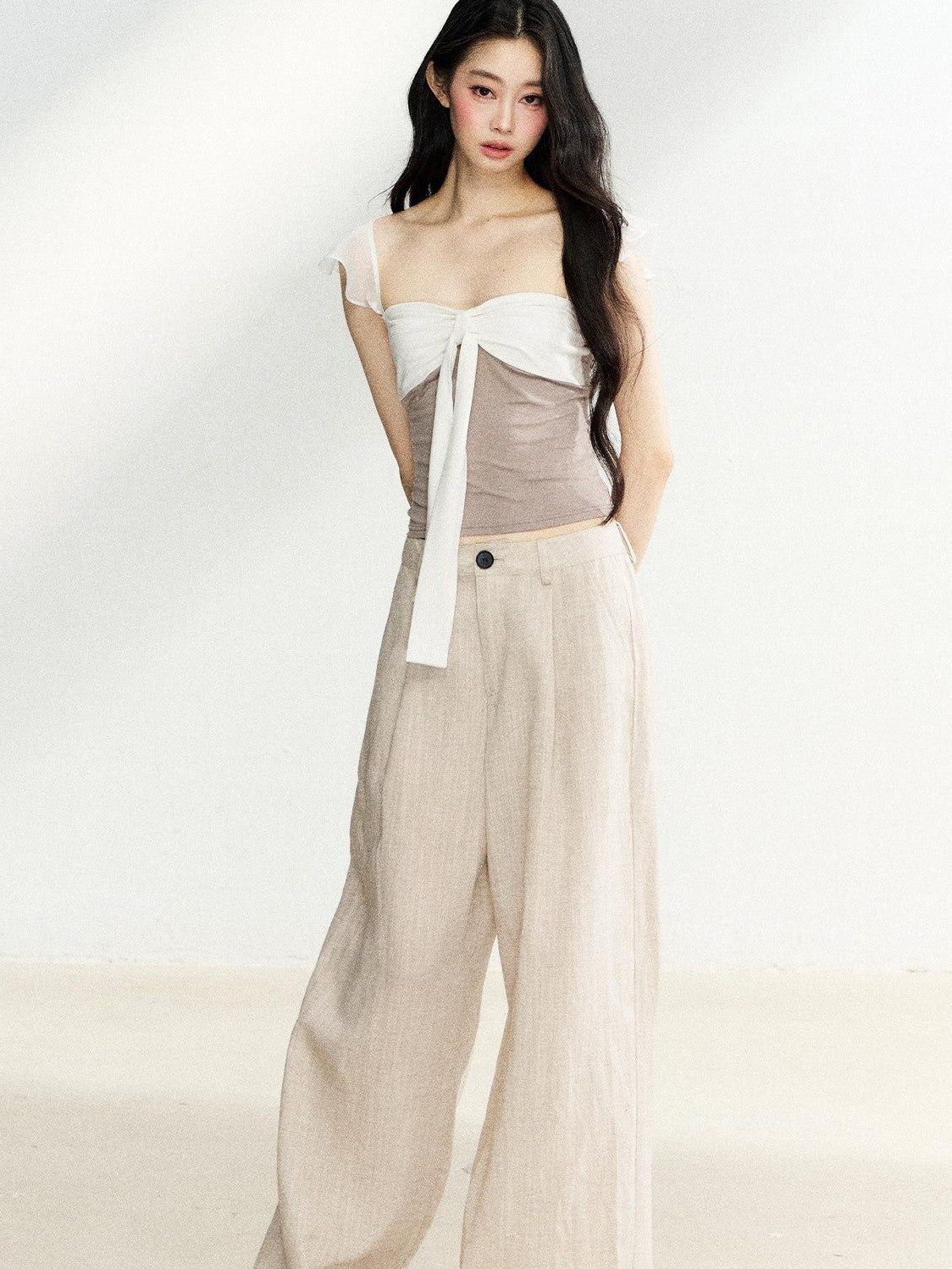 7Shiftin Bow Knit Faux Two Piece Cropped Bardot Women&