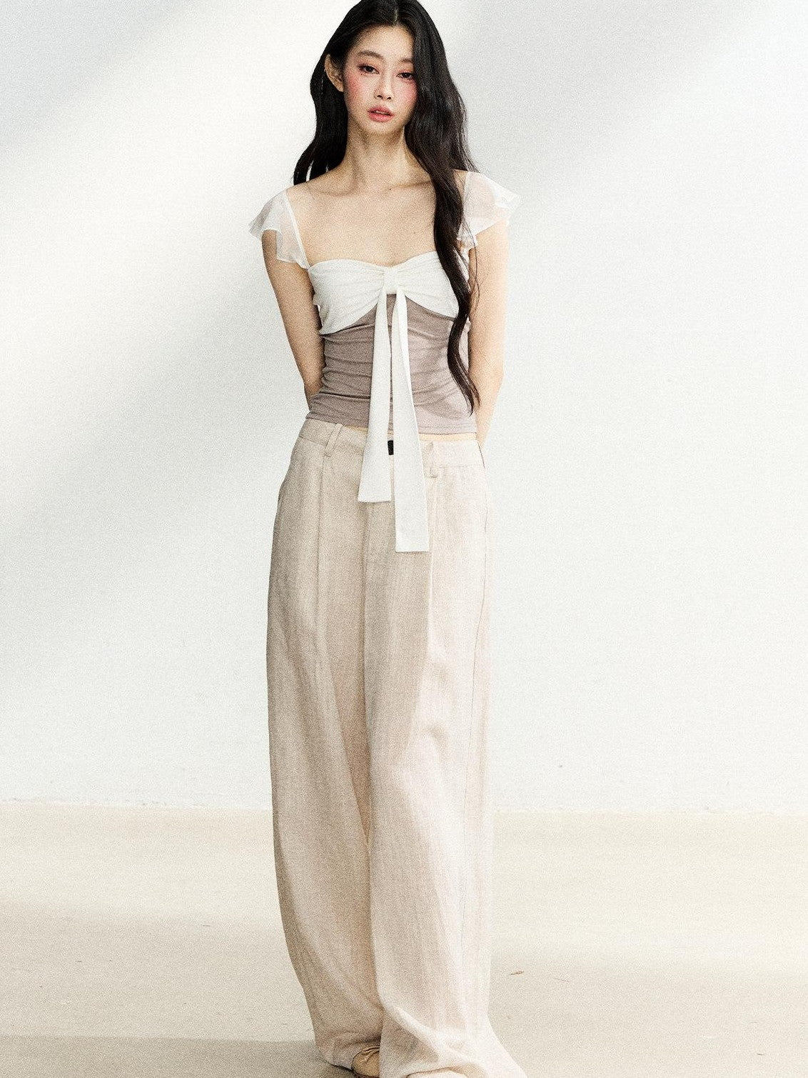 7Shiftin Bow Knit Faux Two Piece Cropped Bardot Women&