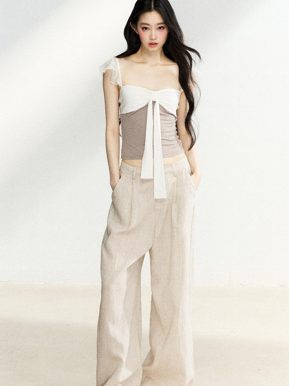 7Shiftin Bow Knit Faux Two Piece Cropped Bardot Women&