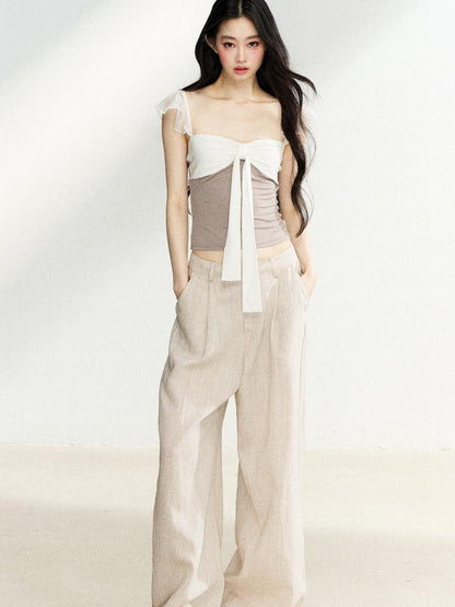 7Shiftin Bow Knit Faux Two Piece Cropped Bardot Women&