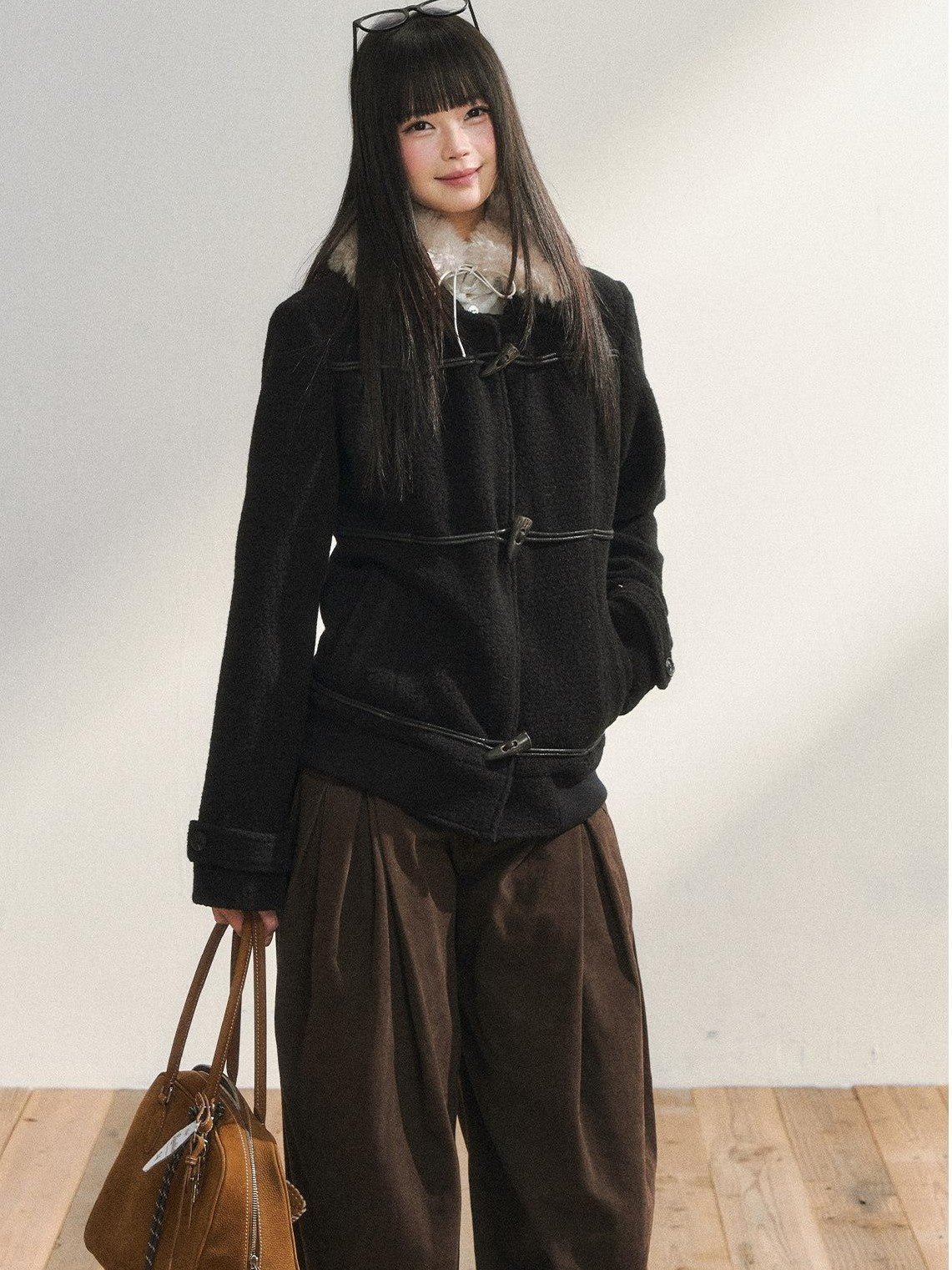 7Shiftin Brown Drapey Relaxed High Waist Casual Versatile Women&