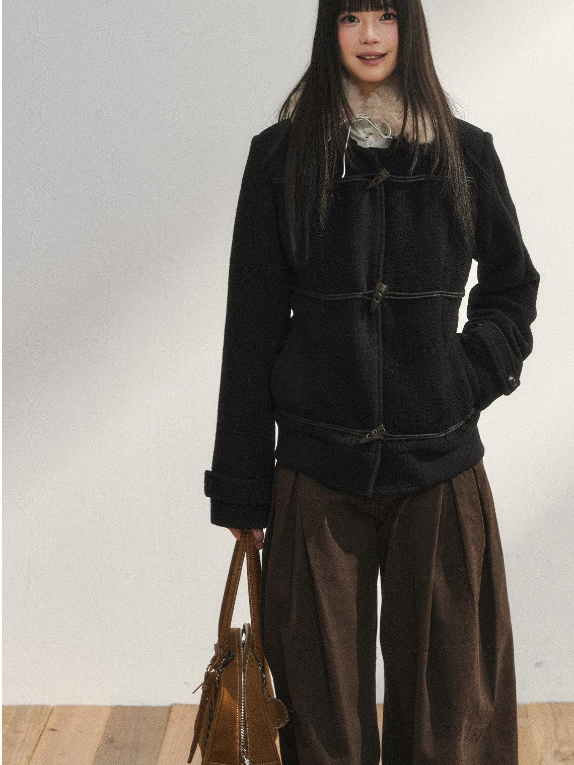 7Shiftin Brown Drapey Relaxed High Waist Casual Versatile Women&