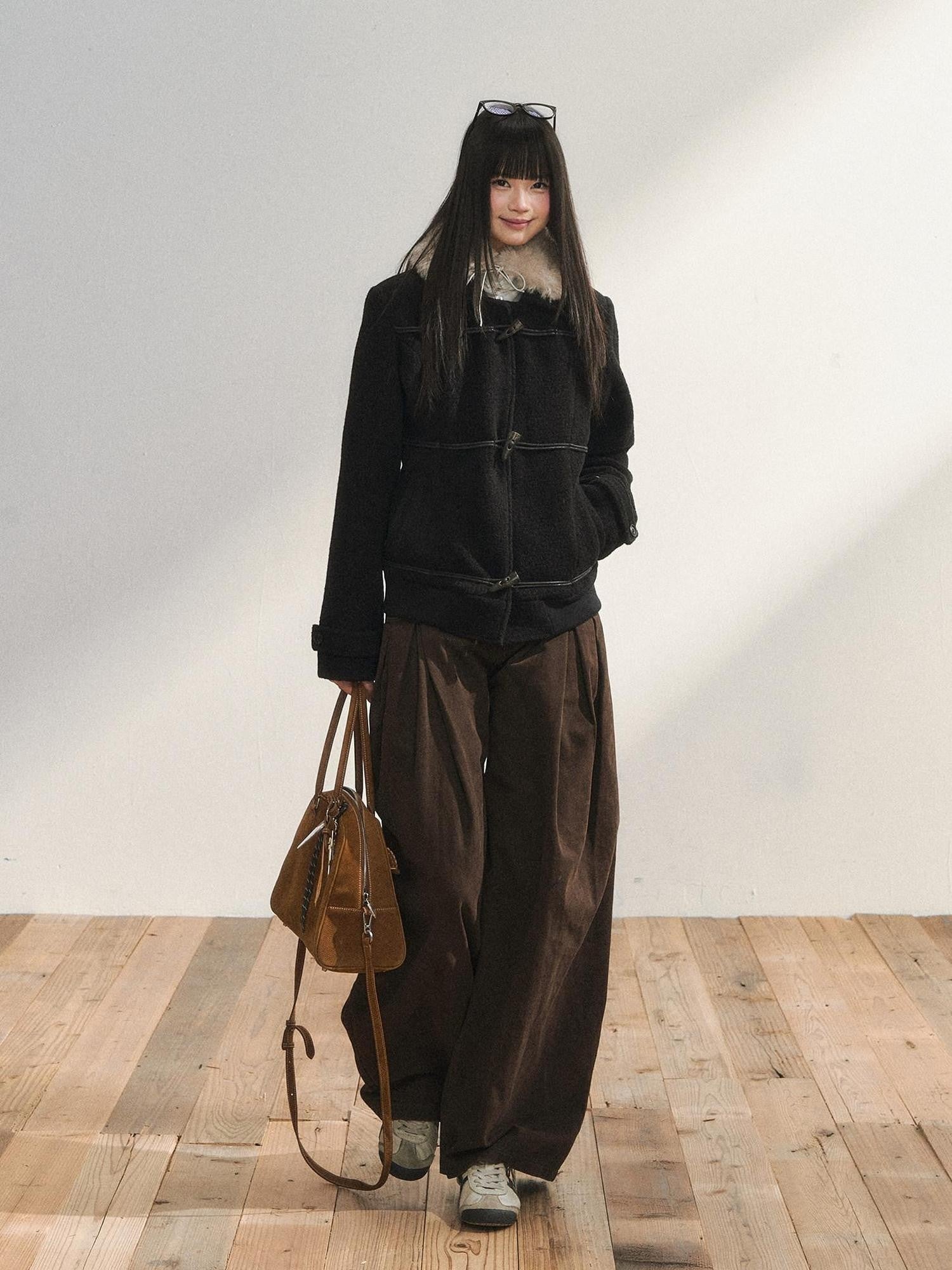 7Shiftin Brown Drapey Relaxed High Waist Casual Versatile Women&