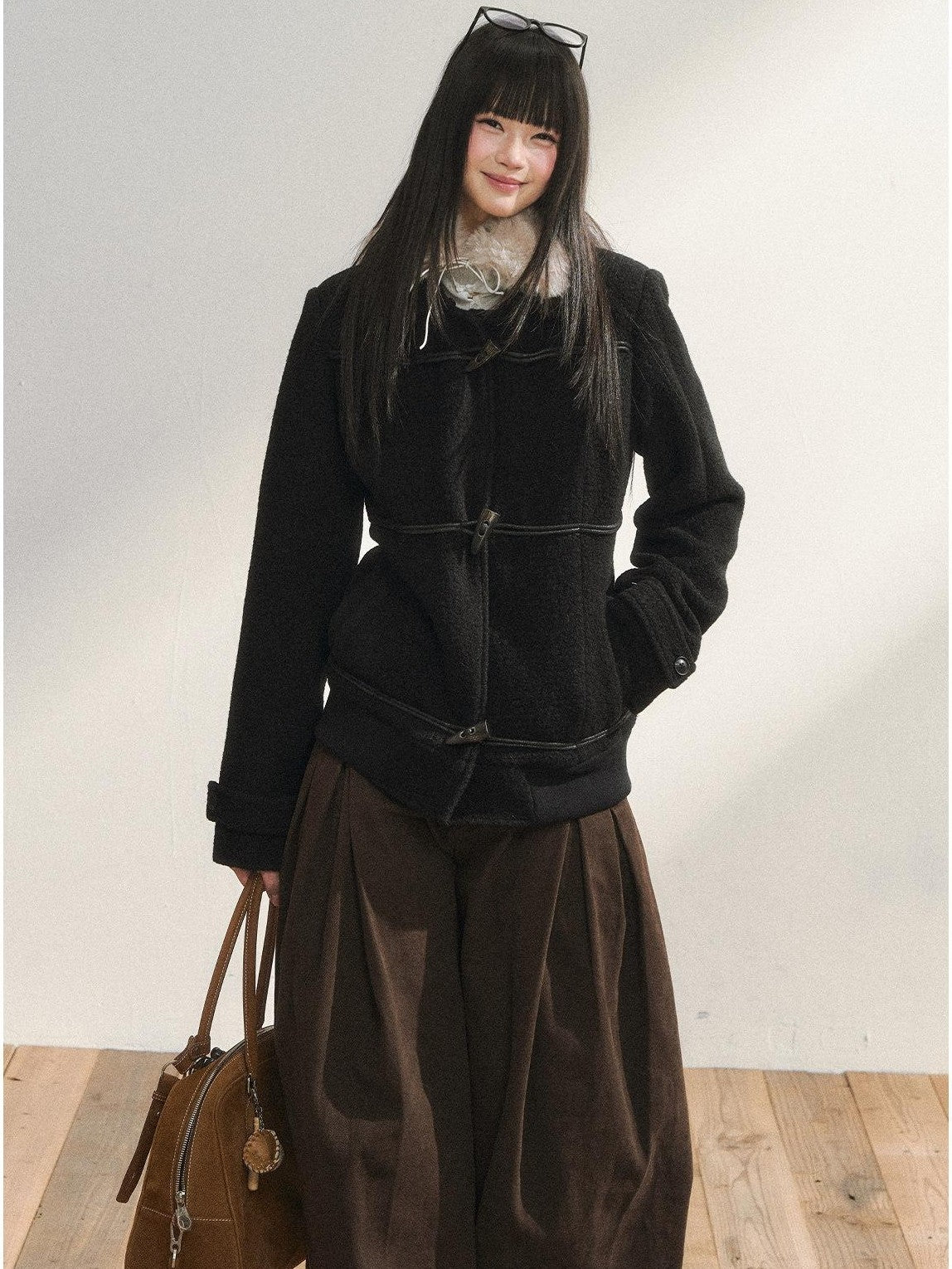 7Shiftin Brown Drapey Relaxed High Waist Casual Versatile Women&