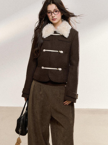 7Shiftin Brown Spliced Quilted Fur Collar Toggle Slim Women&