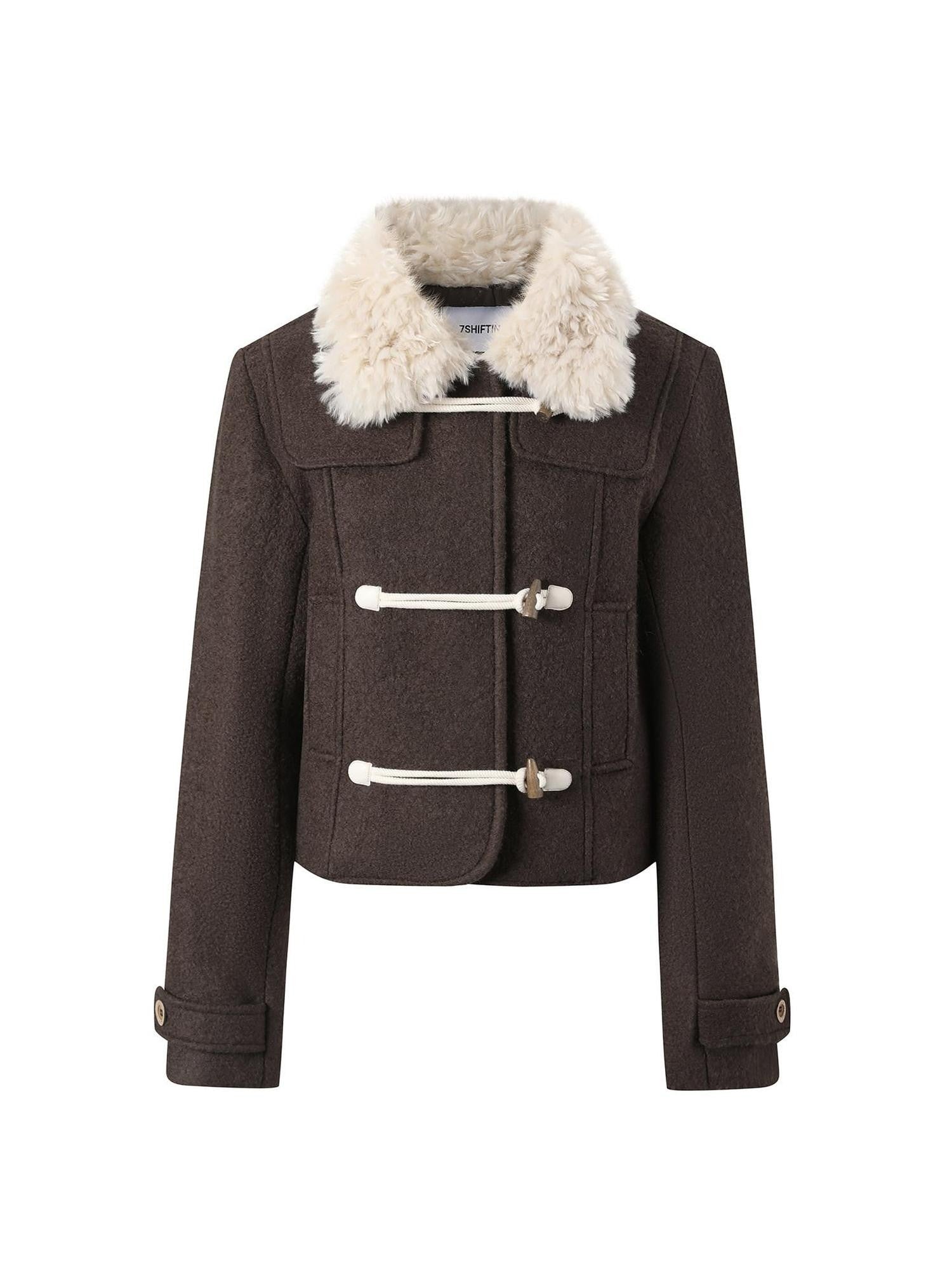 7Shiftin Brown Spliced Quilted Fur Collar Toggle Slim Women&
