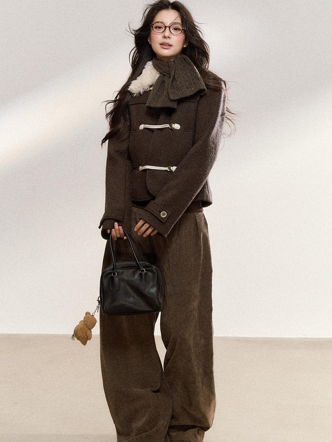 7Shiftin Brown Spliced Quilted Fur Collar Toggle Slim Women&