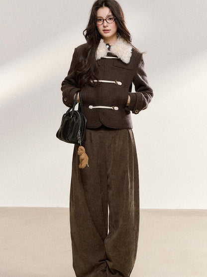 7Shiftin Brown Spliced Quilted Fur Collar Toggle Slim Women&