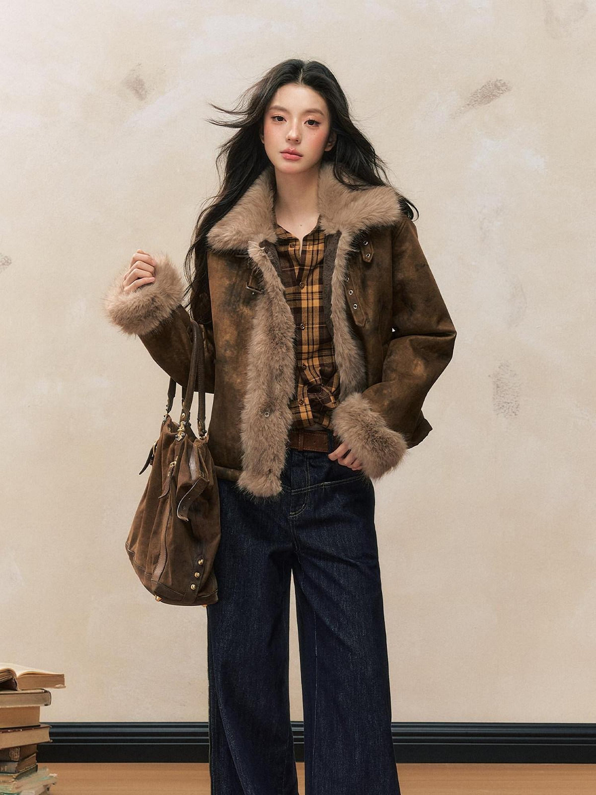 7Shiftin Brown Vintage Slim Fit Lapel Button Women&