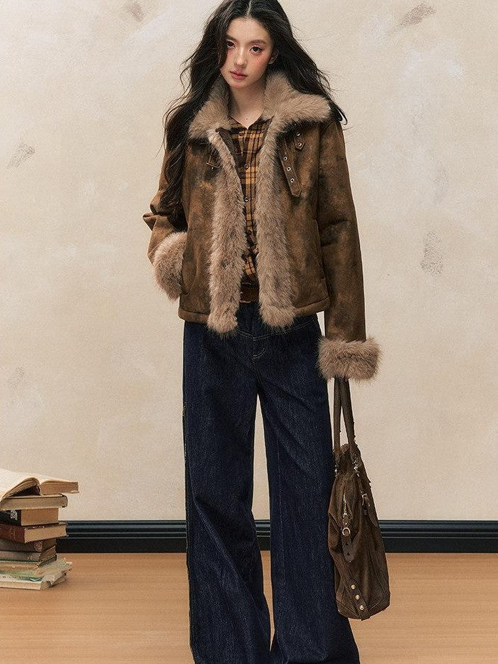 7Shiftin Brown Vintage Slim Fit Lapel Button Women&