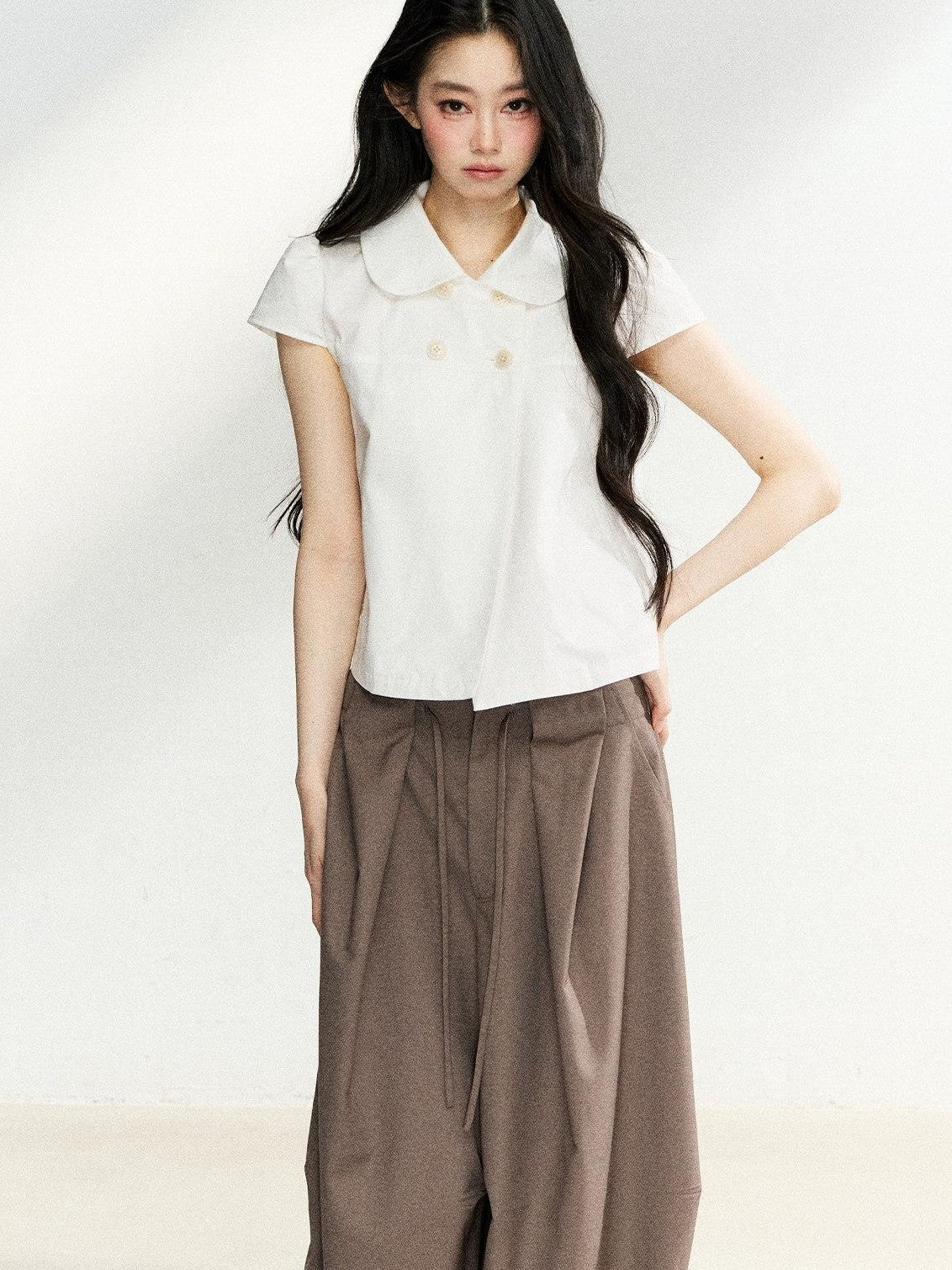 7Shiftin Casual Doll Collar Double Row Buttons Women&