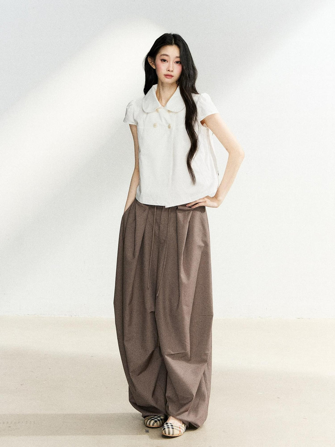 7Shiftin Casual Doll Collar Double Row Buttons Women&