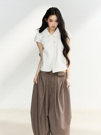 7Shiftin Casual Doll Collar Double Row Buttons Women&