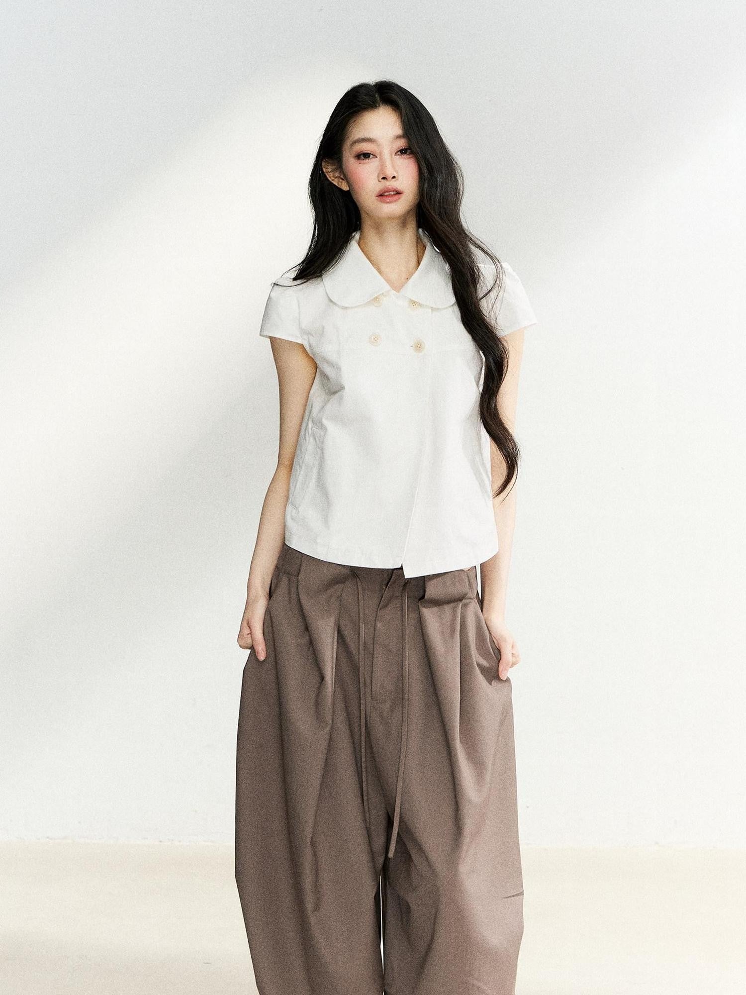 7Shiftin Casual Doll Collar Double Row Buttons Women&