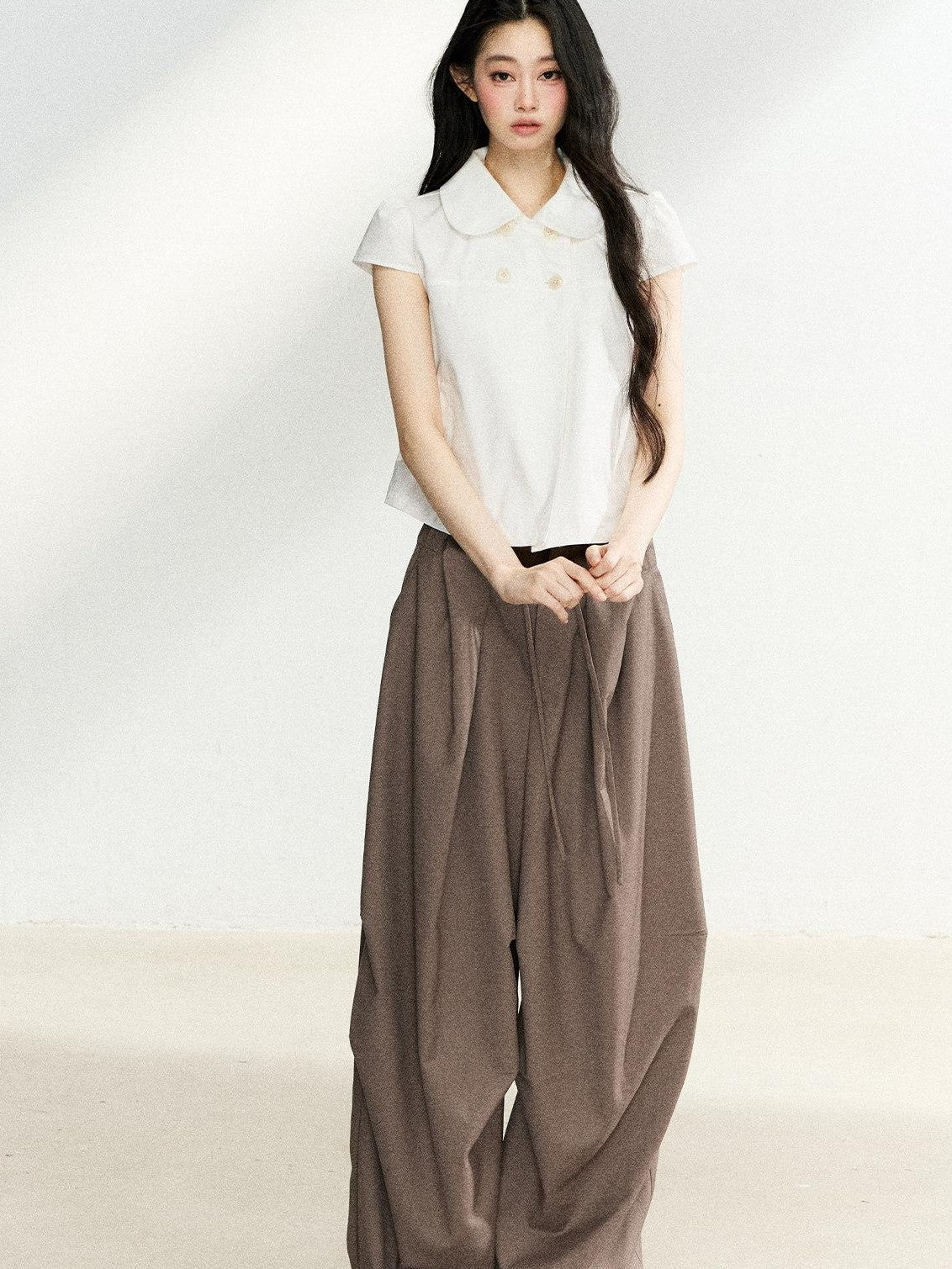 7Shiftin Casual Doll Collar Double Row Buttons Women&
