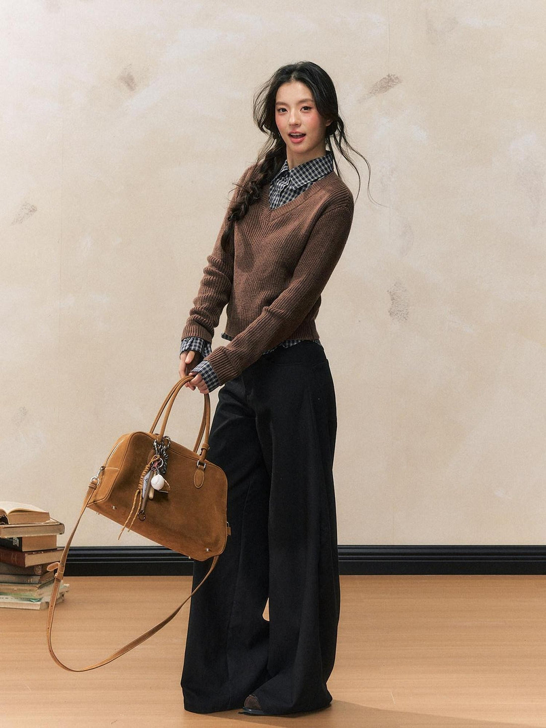 7Shiftin Chestnut Retro College Layered Pullover Shirt Women&