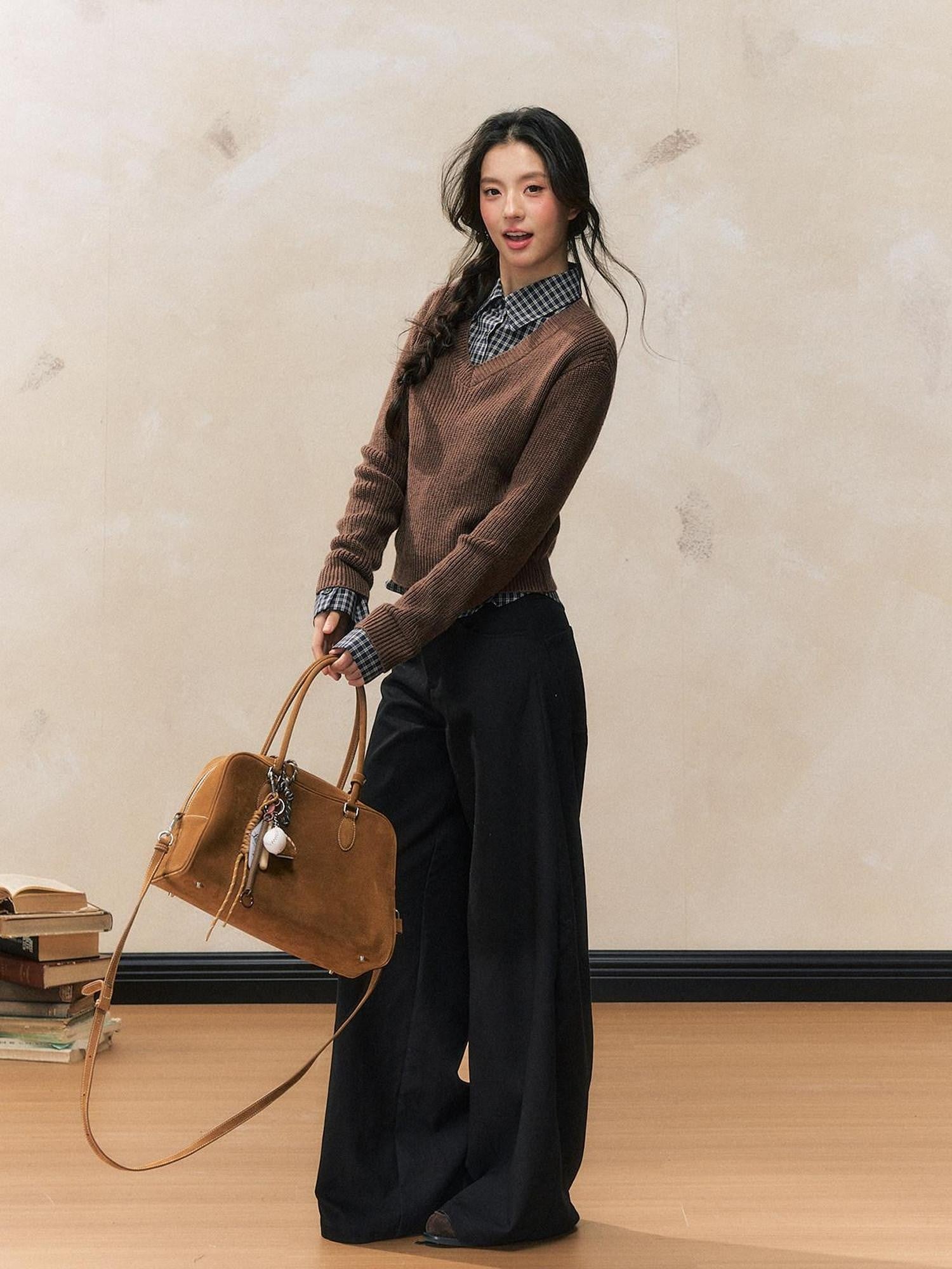 7Shiftin Chestnut Retro College Layered Pullover Shirt Women&