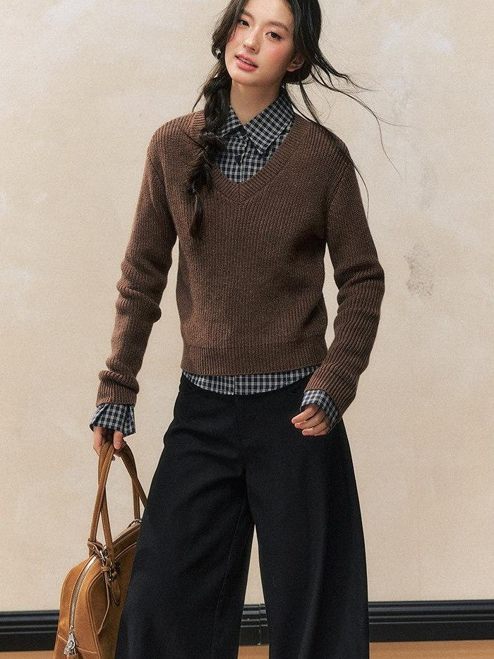 7Shiftin Chestnut Retro College Layered Pullover Shirt Women&