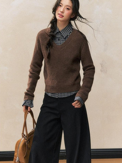 7Shiftin Chestnut Retro College Layered Pullover Shirt Women&