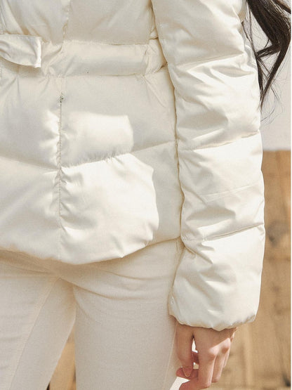 7Shiftin Colorblock Detachable Fur Hood Fitted Waist Women&