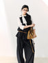 7Shiftin Colorblock Round Neck Ribbon Bow Women&