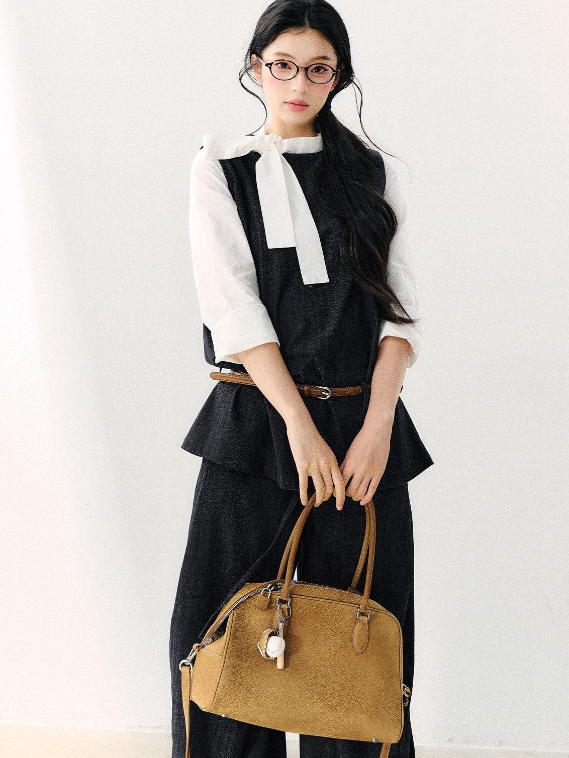 7Shiftin Colorblock Round Neck Ribbon Bow Women&