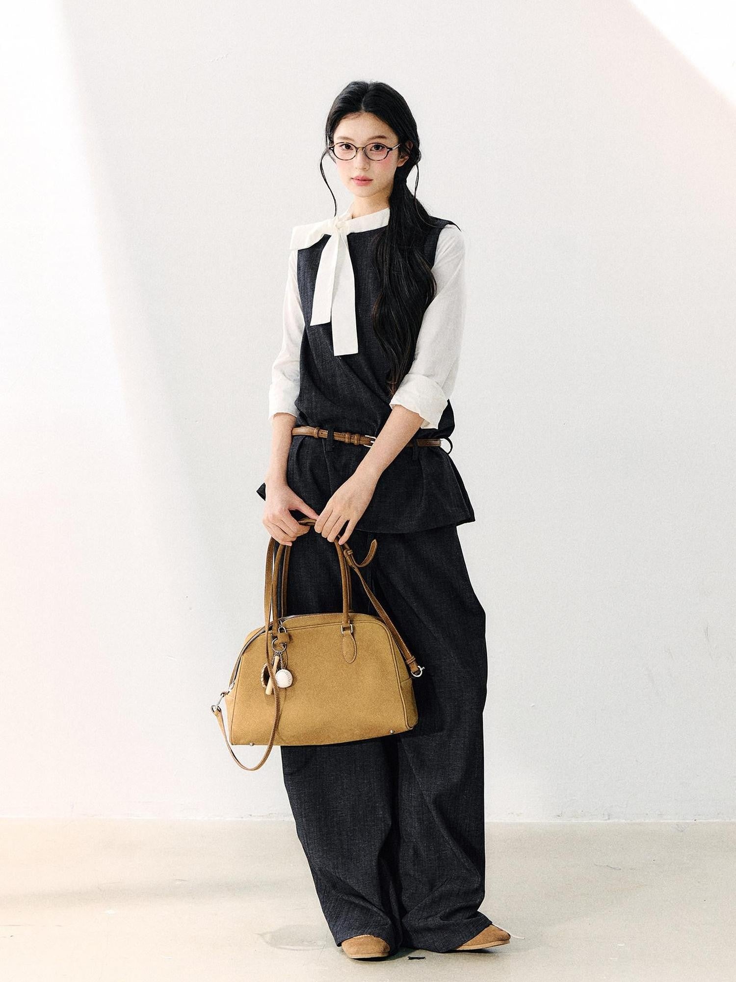 7Shiftin Colorblock Round Neck Ribbon Bow Women&