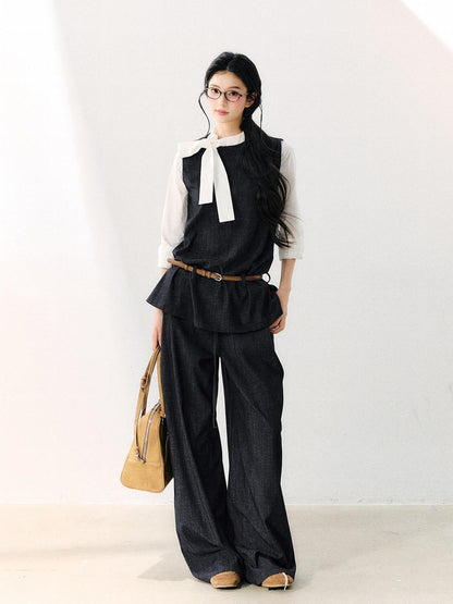 7Shiftin Colorblock Round Neck Ribbon Bow Women&