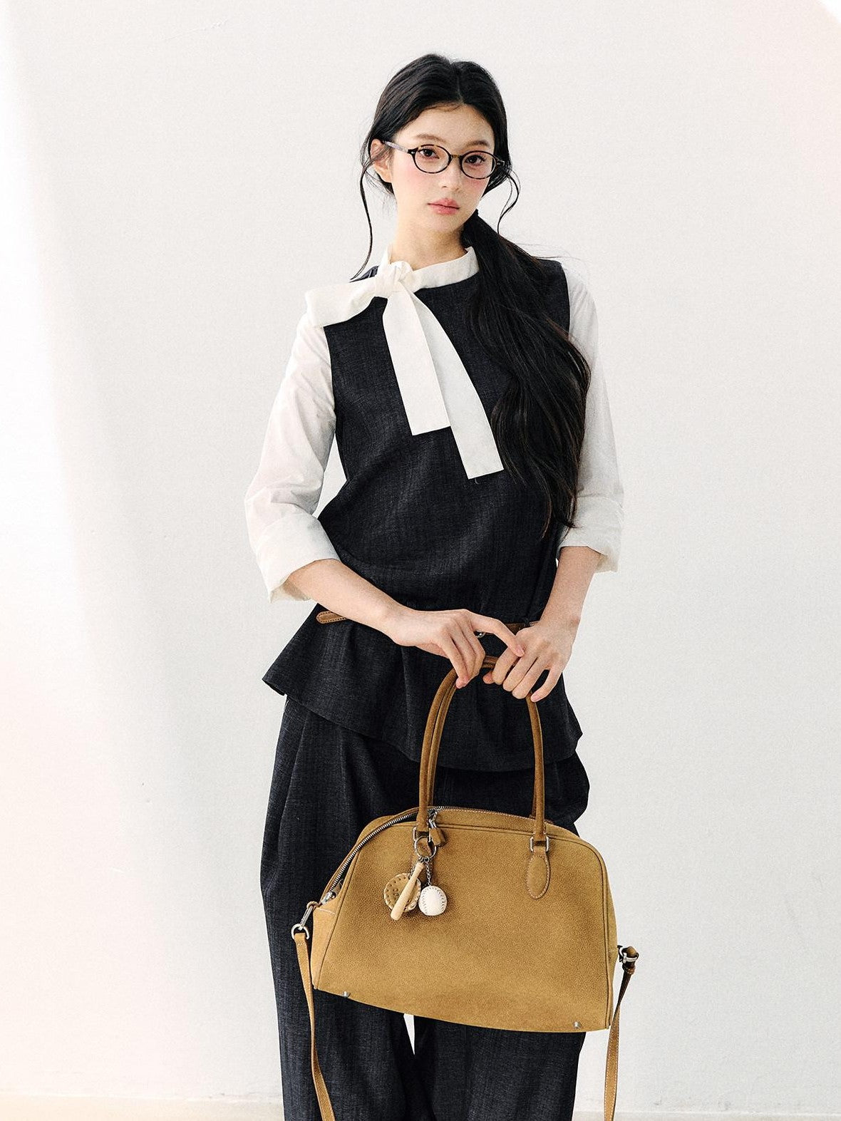 7Shiftin Colorblock Round Neck Ribbon Bow Women&