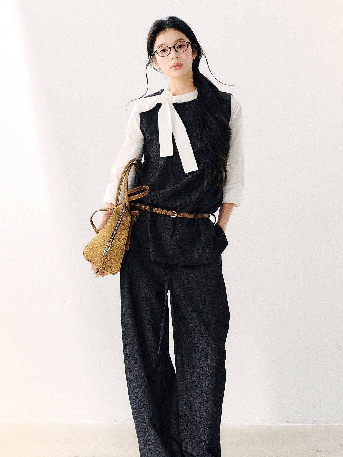 7Shiftin Colorblock Round Neck Ribbon Bow Women&