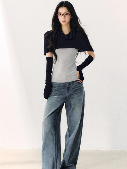 7Shiftin Cowl Shawl Detachable Two Piece Women&