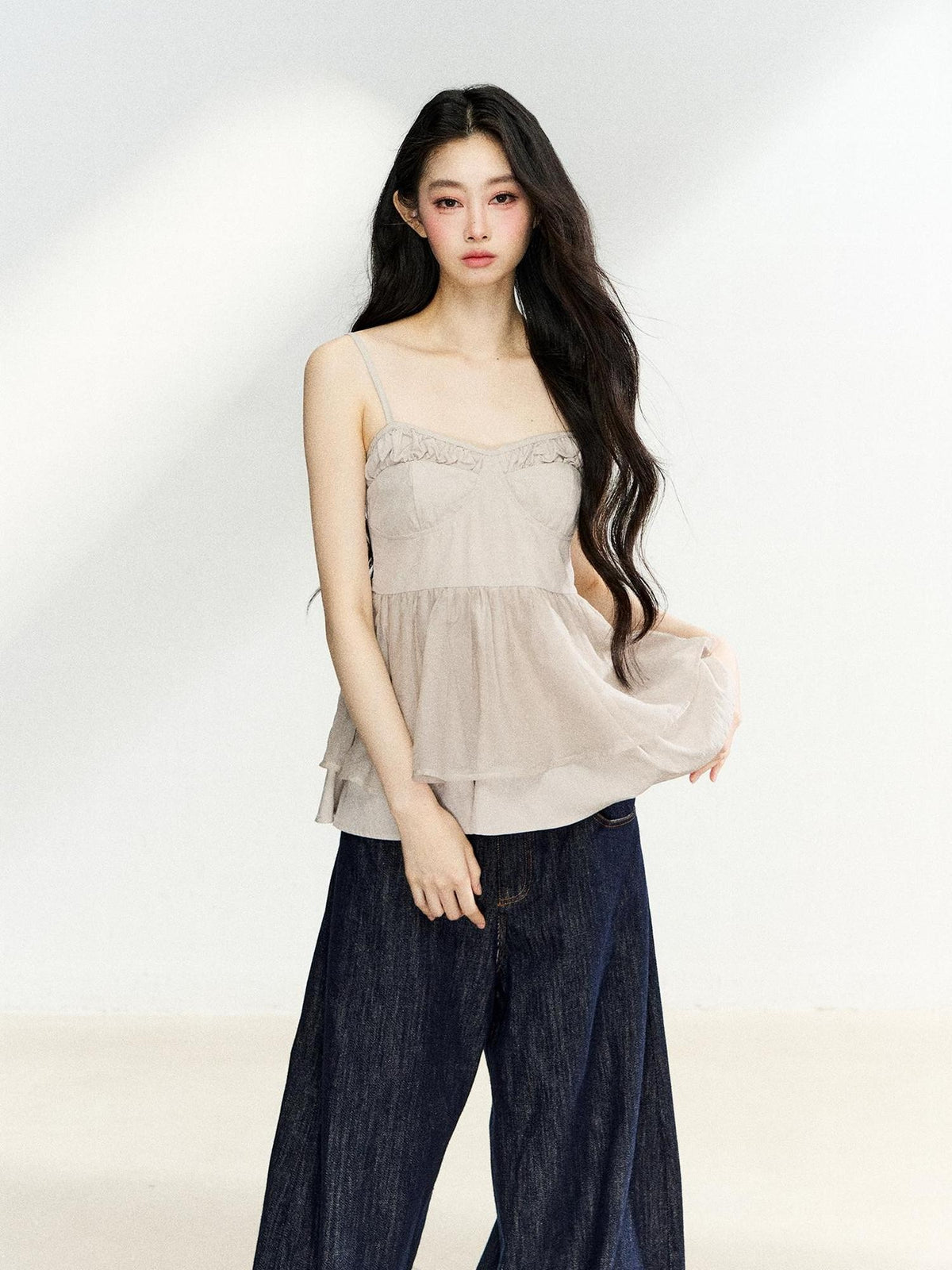 7Shiftin Cropped Ruffle Backless Strappy Slim Waist Women&