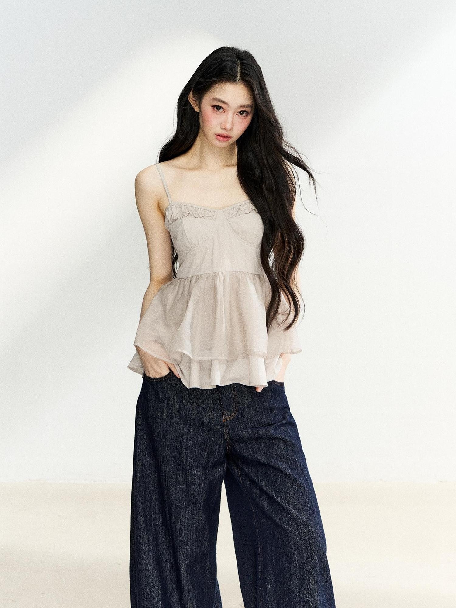 7Shiftin Cropped Ruffle Backless Strappy Slim Waist Women&
