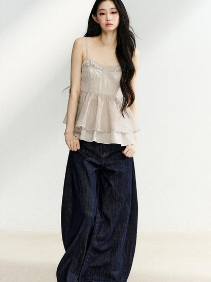 7Shiftin Cropped Ruffle Backless Strappy Slim Waist Women&