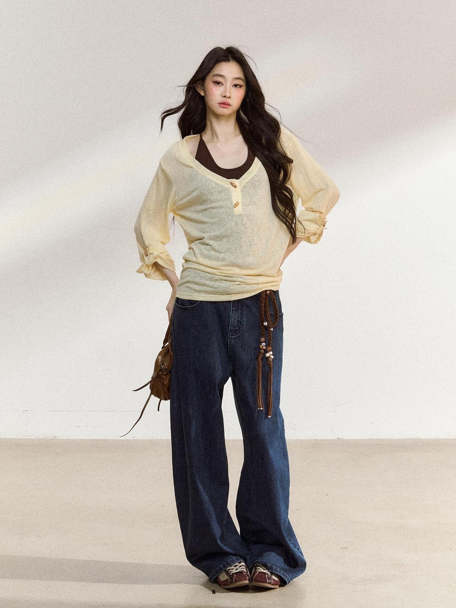 7Shiftin Deep Blue Vintage High Waist Relaxed Zip Fly Women&