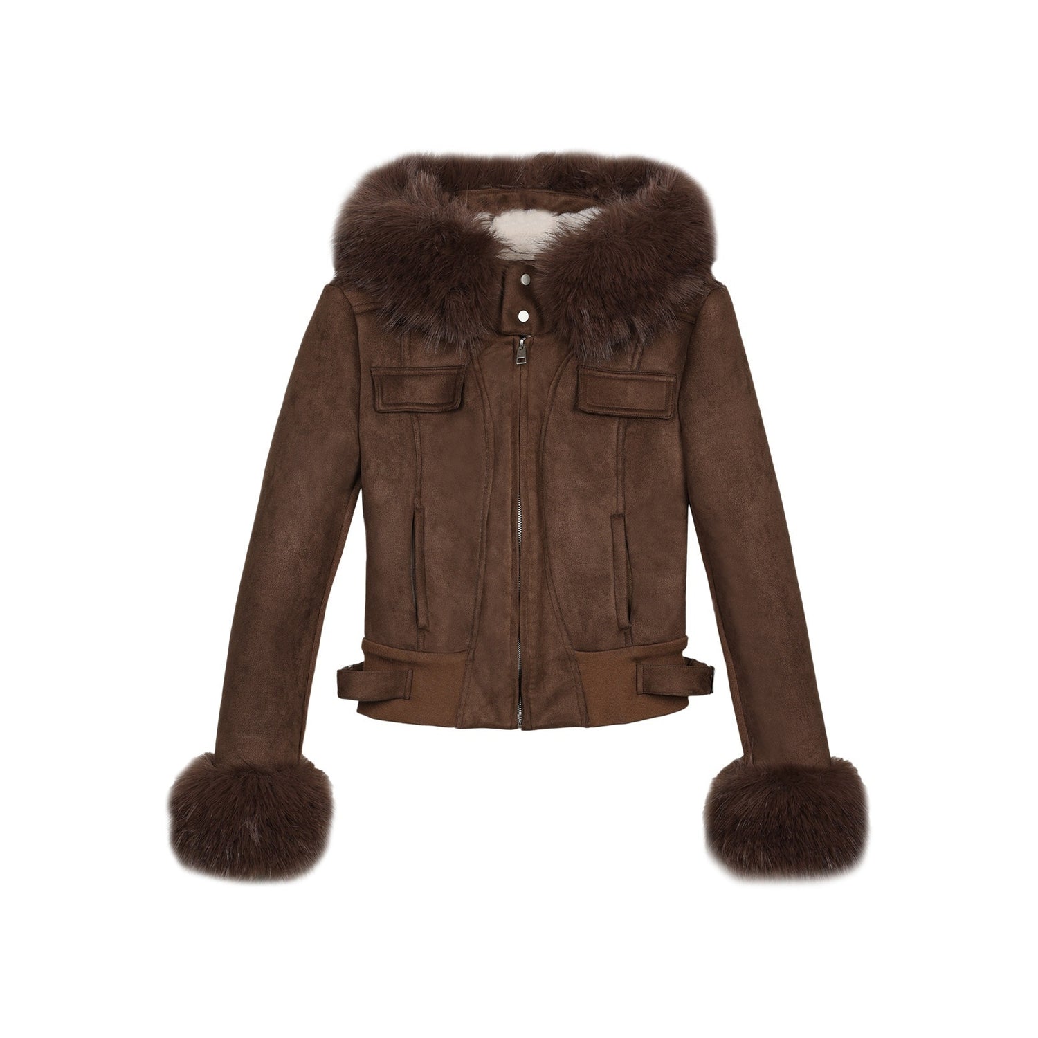 7Shiftin_Deep_Brown_Suede_Fur_Collar_Hooded_Slim_Pocket_Cropped_Women&